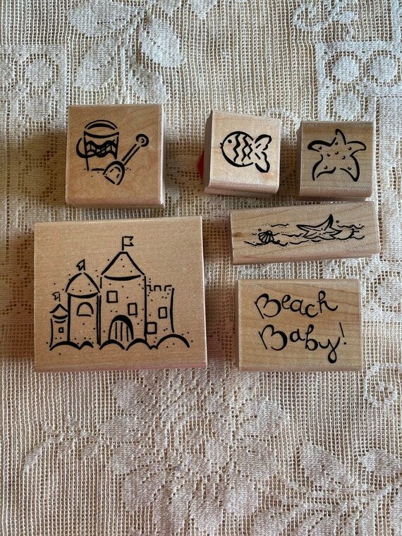 6pc Rubber Stamp set Sandcastle, beach themed...