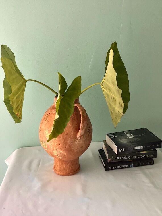 Handmade Paper Mache Vase: Rustic Cave Painti...