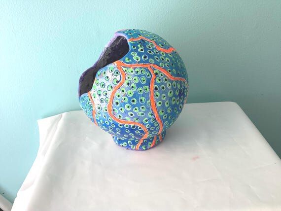 Handmade Paper Mâché Vase – Coastal Ocean...