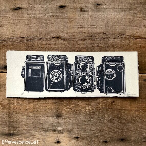 Antique Rolleiflex Camera Linoleum Print on H...