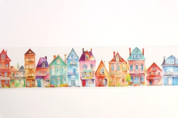 Watercolor Houses Washi Tape- Colorful Houses...
