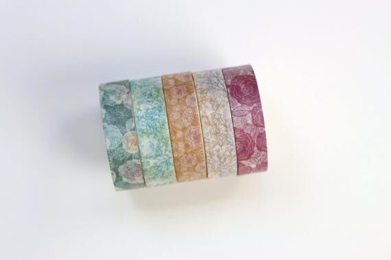 Floral Washi Tape Set- 5 Pcs Flowers Washi Ta...