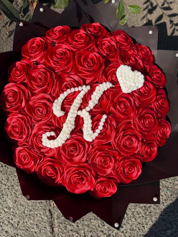 Handmade Eternal Roses Bouquet with Initial a...
