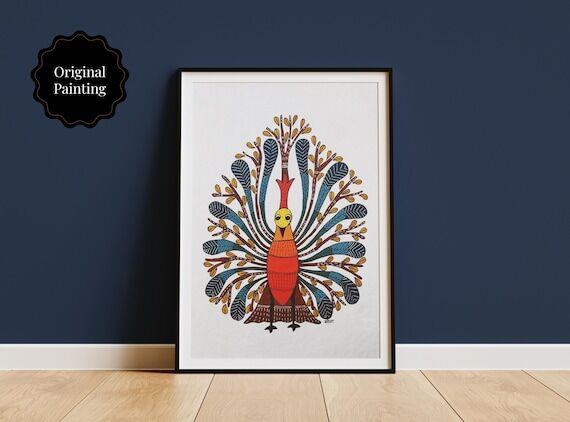 Original Peacock Gond Art Painting, Handmade ...