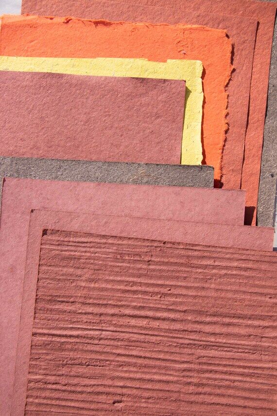 Handmade Paper in Various Warm Colors - 10 Sh...