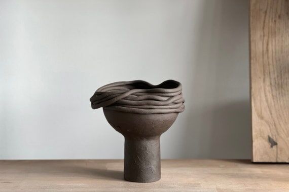 Handmade Ceramic Footed Vase: Modern Minimali...