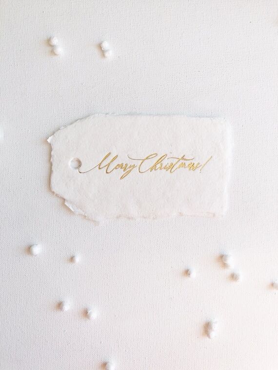Handmade cotton paper gift tag with gold embo...