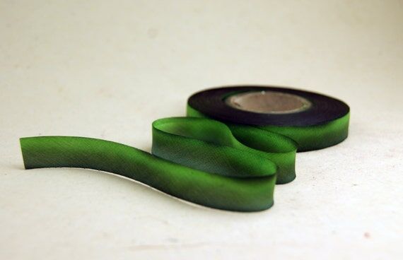Hand Dyed Silk Ribbon - Green Grey Blend 034 ...