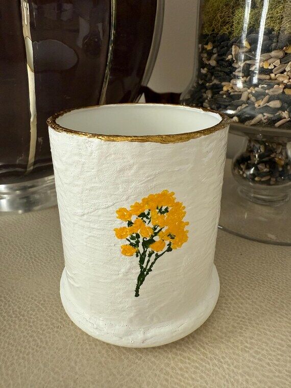 FOLLY: Handmade Paper Mache Round Vessel (Wh...