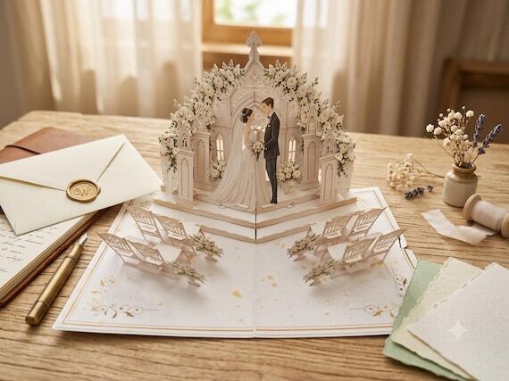 Happy Wedding Pop Up Card: 3D Handmade Paper...