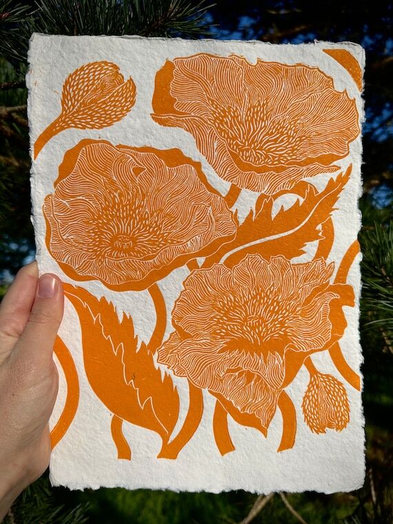 Poppies in Yellow (on handmade paper)...
