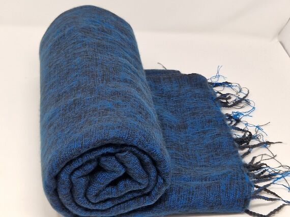 Handmade Yak Wool Blanket: Black & Blue Overs...