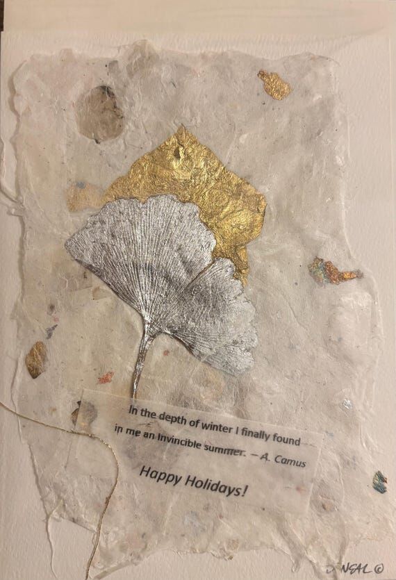 Handmade Paper Holiday Card with A. Camus quo...