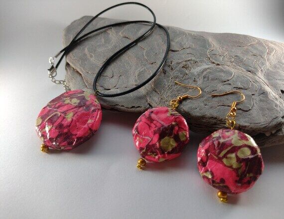 Marbled Paper Jewelry Set: Handmade Necklace ...
