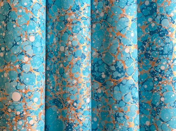 Turquoise and Gold Veins - Handmade Marbled P...