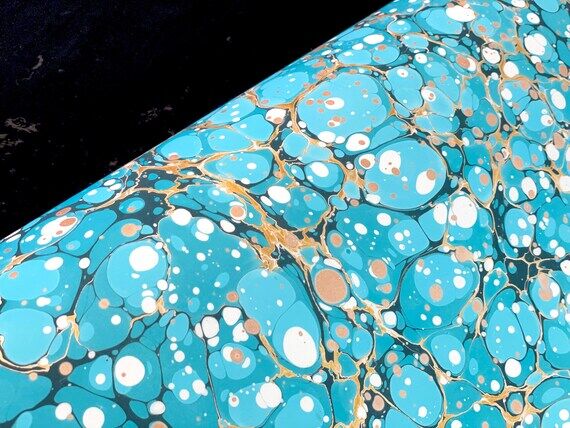 Blue and Gold Veined Stone Marbled Paper XL -...