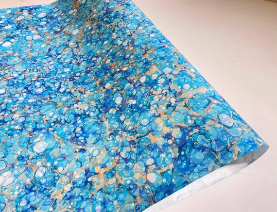 Blue and Gold Marbled Stone Paper XL - Handma...