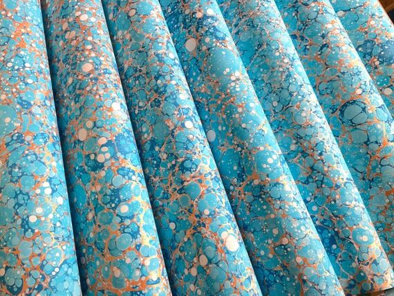 Turquoise Blue, Gold Veins - Handmade Marbled...