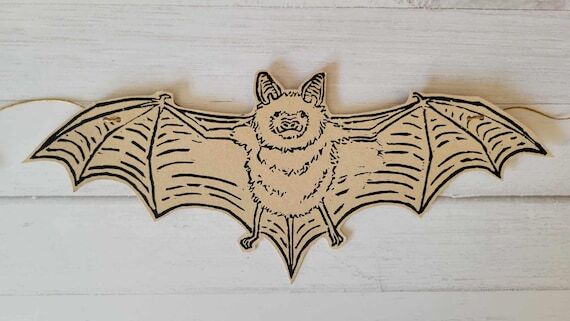 Handmade Paper Bat Garland: Block Print Hallo...