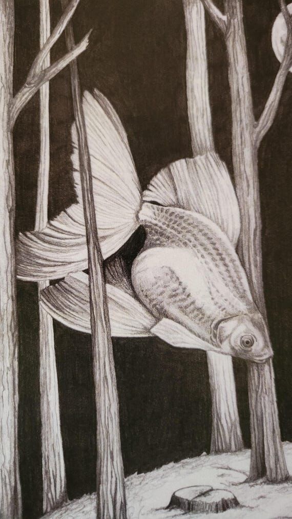Ethereal Goldfish Print: Mythical Woodland Cr...