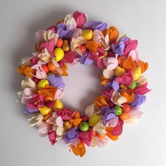 Handmade Paper Tulips and Fruit Wreath • Mo...