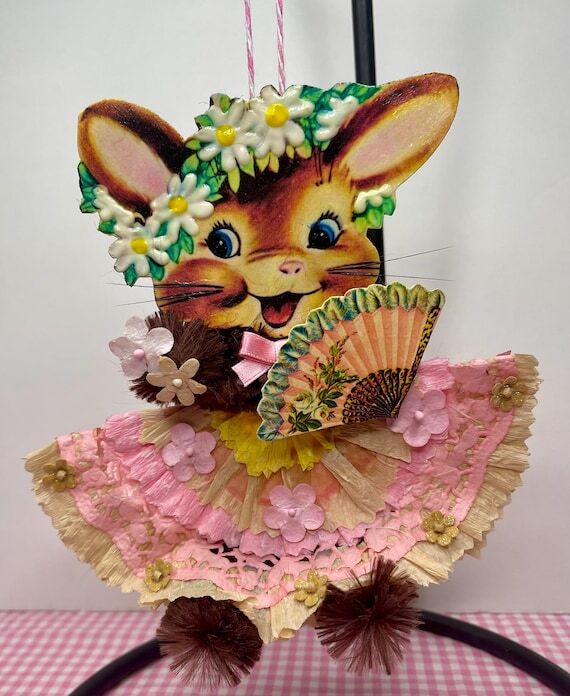 Rabbit Bunny girl Ornament vintage style chen...