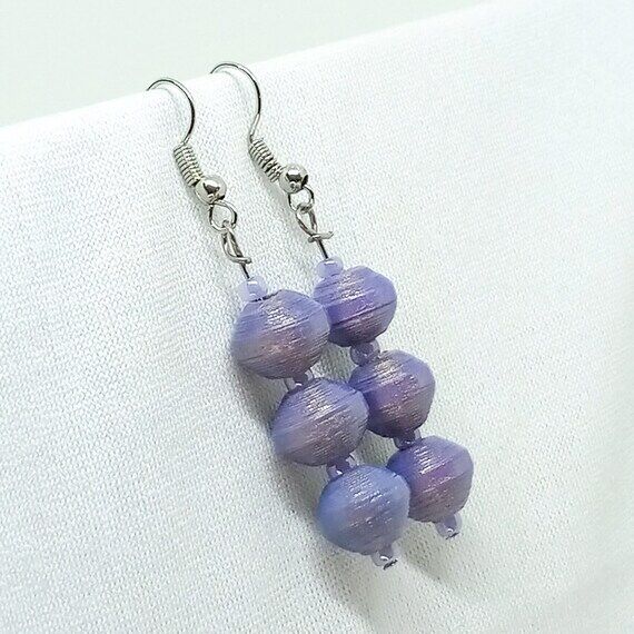 Purple Paper Bead Dangle Earrings...