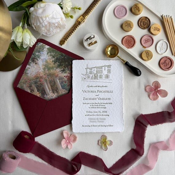 Custom Venue Letterpress Wedding Invitation S...