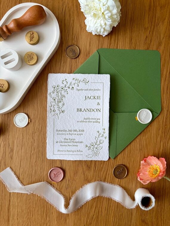 Handmade Letterpress Wedding Invitation, Cust...