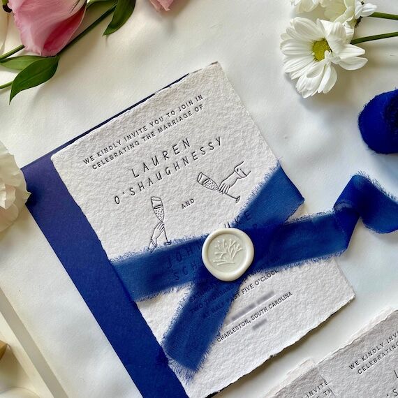 Letterpress Cheers Wedding Invitation, Handma...
