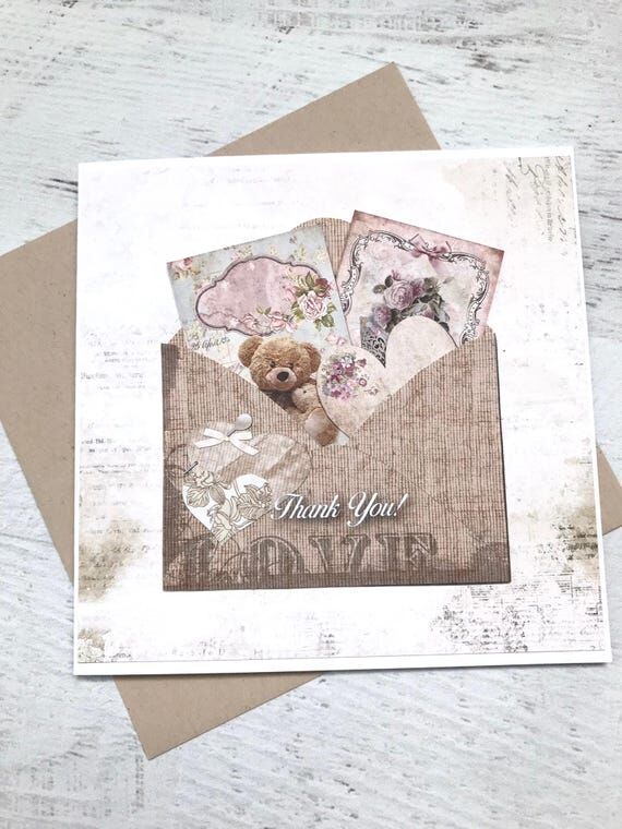 Thank you Card, Handmade Vintage Gratitude Ca...