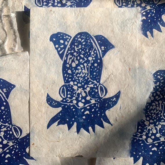 Dumbo Octopus Lino print on handmade paper...
