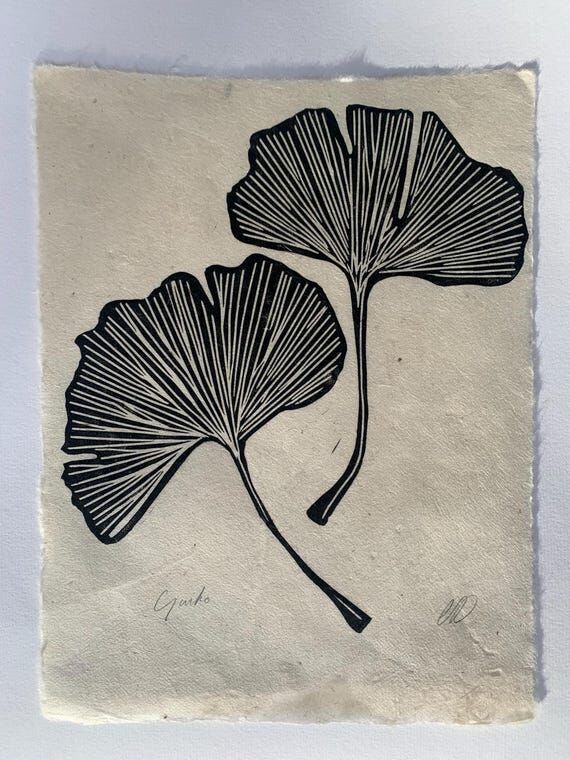 Ginko leaf Lino print on Lokta Paper...