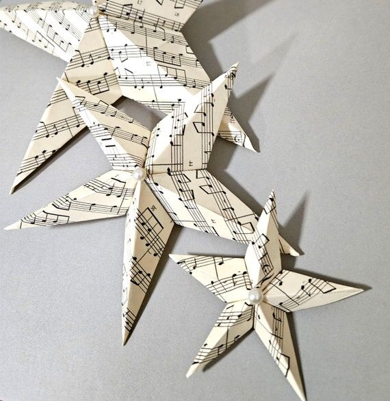 3D Music Sheet Origami Star Ornament, Christm...