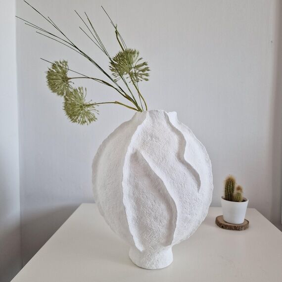 Handmade Paper Mache Vase: Minimalist Wabi Sa...