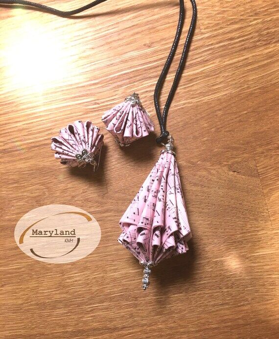 Sheet Music Paper Jewelry Set, Unique Pendant...