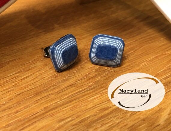 Handmade Recycled Blue Paper Earrings, Unique...