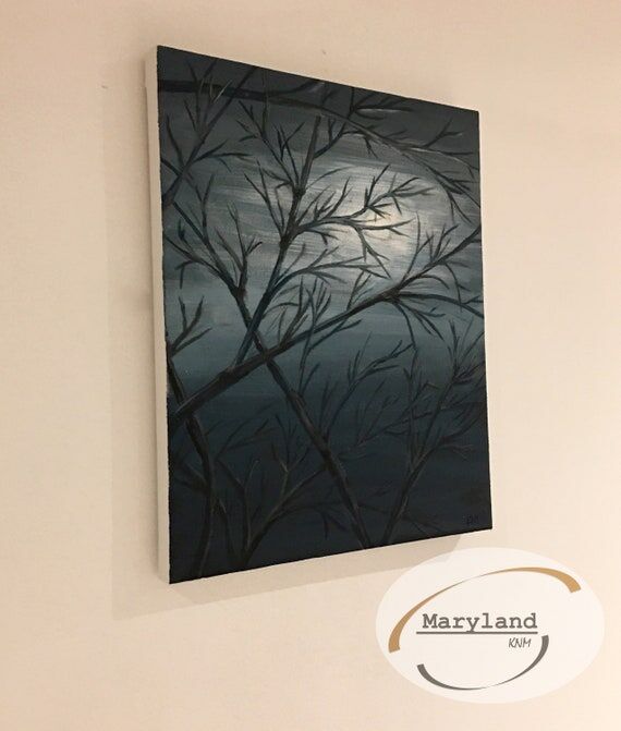 Original Landscape acrylic painting, winter n...