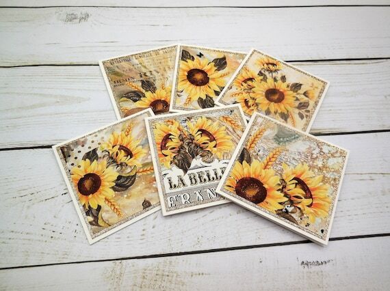 6 Sunflower Mini Cards | Blank Inside 3x3 Not...