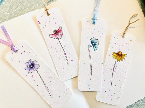Hand Painted Wildflower Watercolor Bookmark, ...