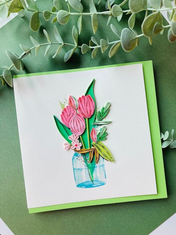 Tulips Quilling cards | Art card | Floral | b...