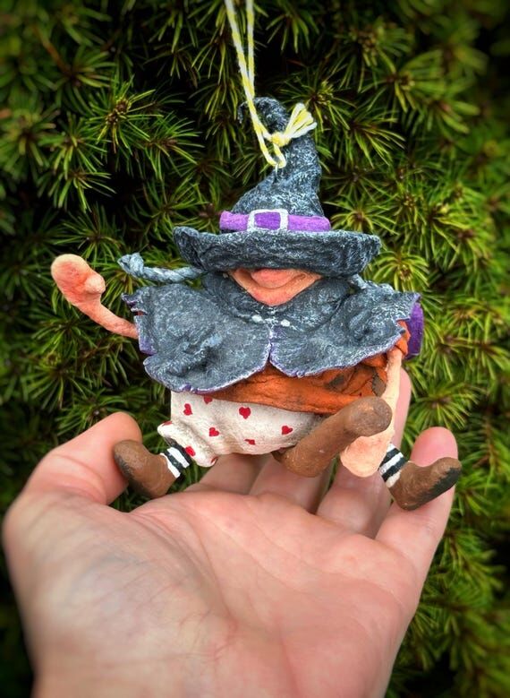 Handmade Cotton Flying Witch OOAK Winter Chri...