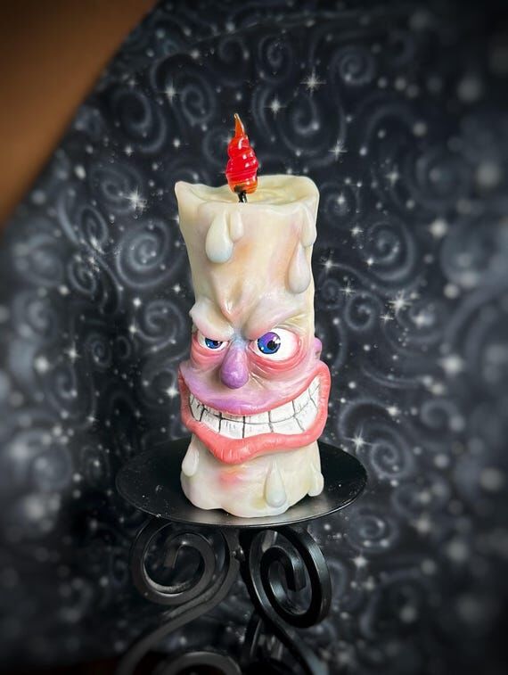 Creepy Smiling Candle: OOAK Polymer Clay Scul...