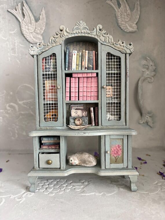 Hand painted miniature dresser with paper mac...