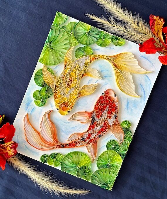 Koi fish art, Quilling Paper Wall Art, Paper ...