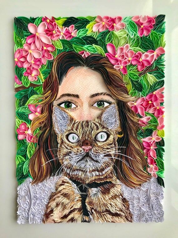Quilled Paper Art, Cat Portrait, Mixed Media ...