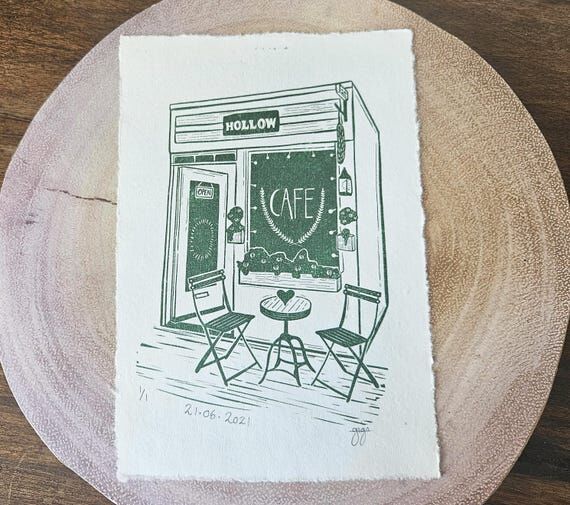 Custom First Date Spot Lino Print, Hand-Drawn...