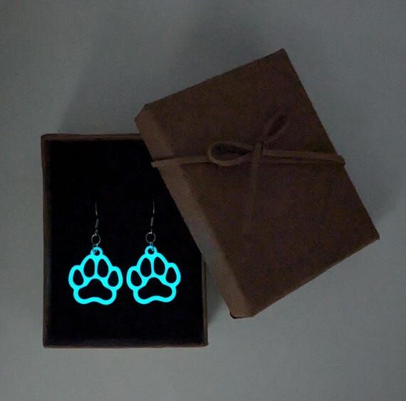 Glow in the Dark Blue Dog Paw Earrings, Puppy...