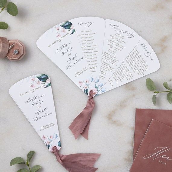 4 Petal Fan Program in White with Orchids Flo...