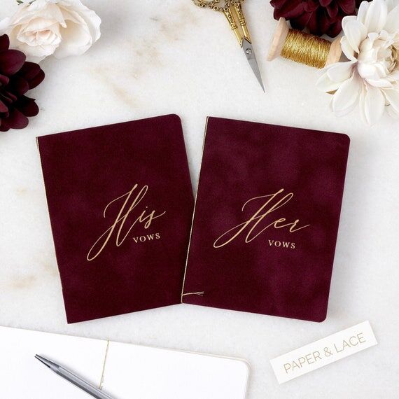 Wine Velvet Vow Books with Gold or Silver Foi...